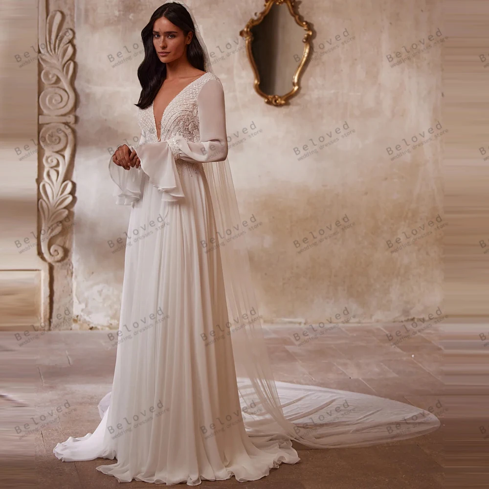 

Изящные свадебные платья Иллюзионные свадебные платья трапециевидной формы из шифона для официальной вечеринки с пышными рукавами Vestidos De Novia по индивидуальному заказу