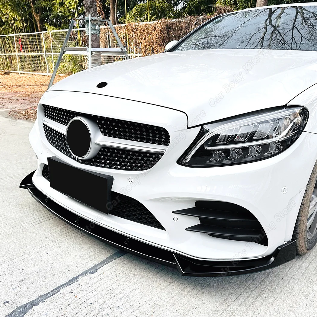 For Mercedes Benz C Class W205 C205 S205 2019-2021 AMG LCI Front Bumper Lip Protector Spoiler Canards Diffuser Body Kit Splitter