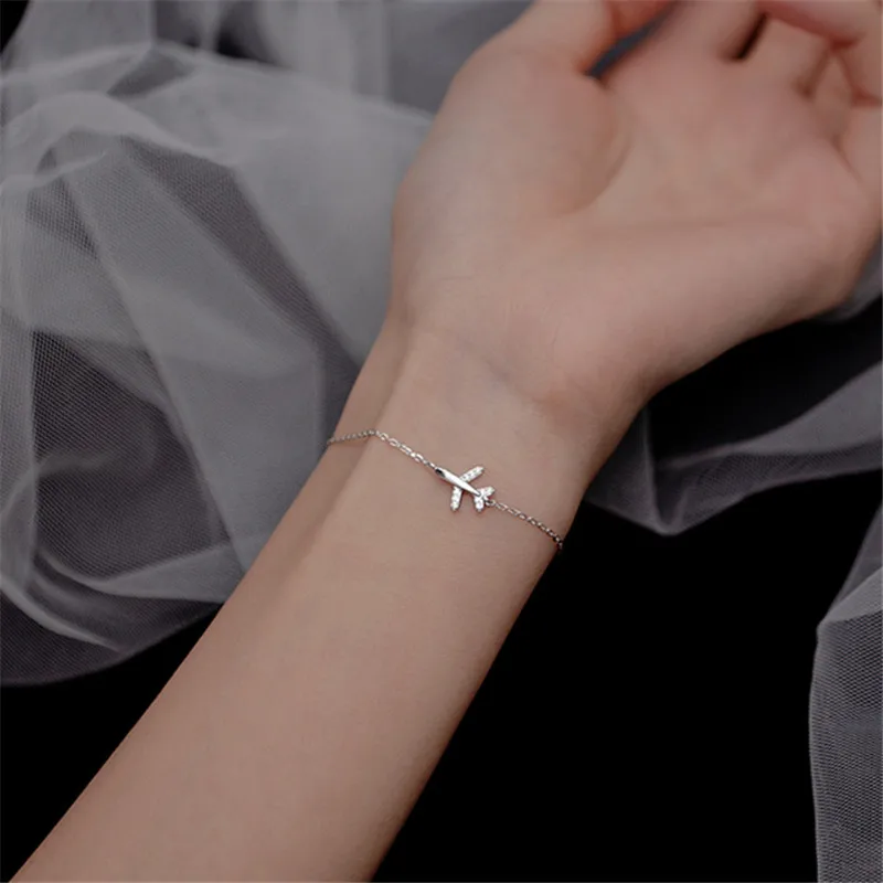 Sweet Fashion Link Chain Zircon Airplane Charm Bracelet &Bangle For Women Girls Party Jewelry SL116