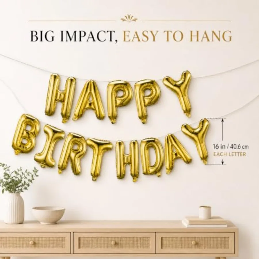 Happy Birthday Balloons Banner 16 Inch Mylar Foil Letters, Inflatable Party Decor and Birthday Decorations for Party Supplies