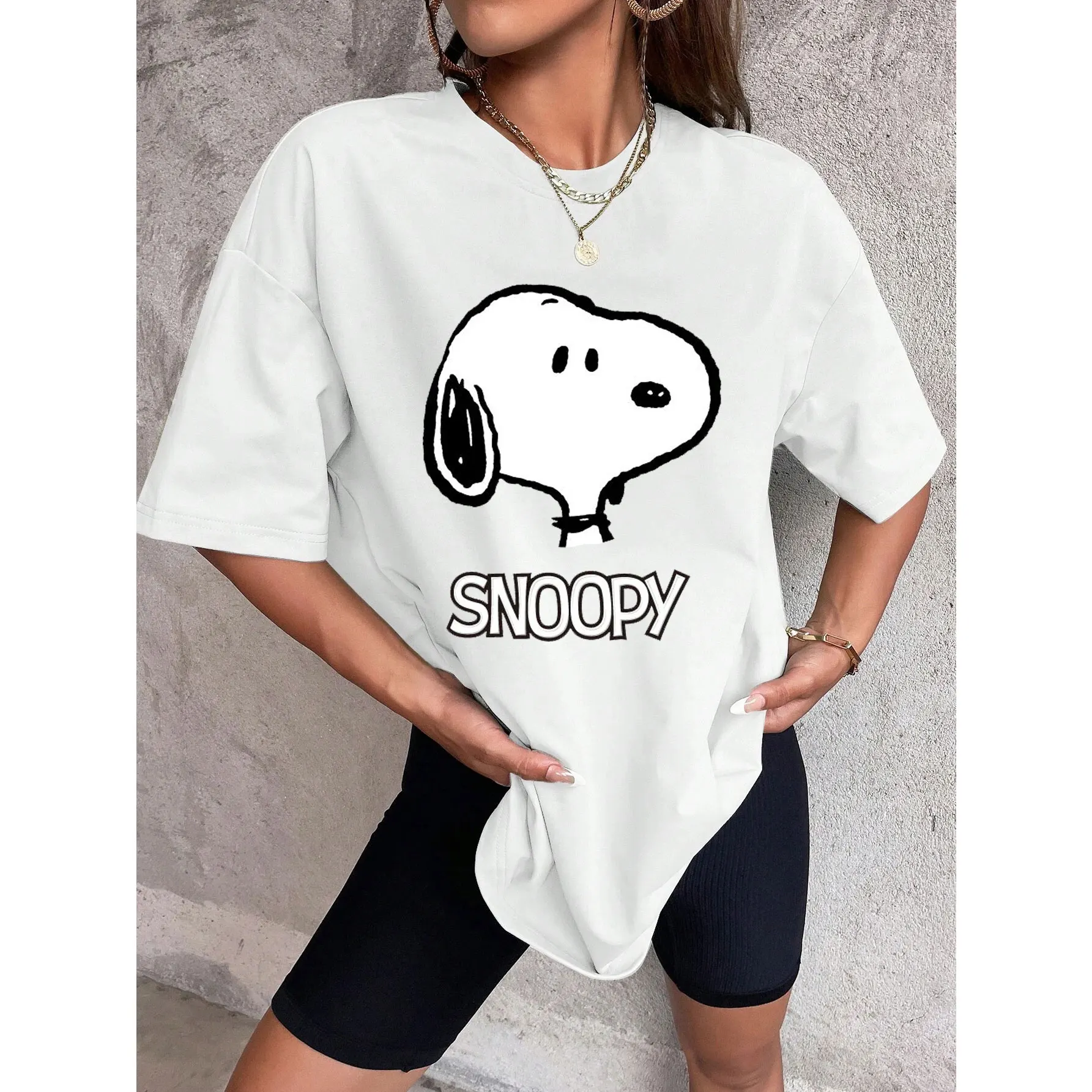 2024 New Fashion Snoopy Women T-shirt Summer Short Sleeve 100% Cotton Men Tee Shirt Tops Cartoon Anime Couple Clothing