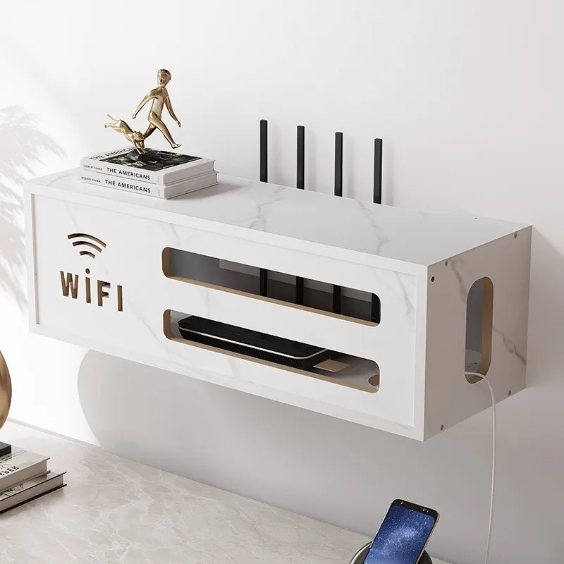 Wall-Mounted Router Storage Box TV Box Placement Shelf No-Drilling Wooden Modern Simple Style Home Organization Tool