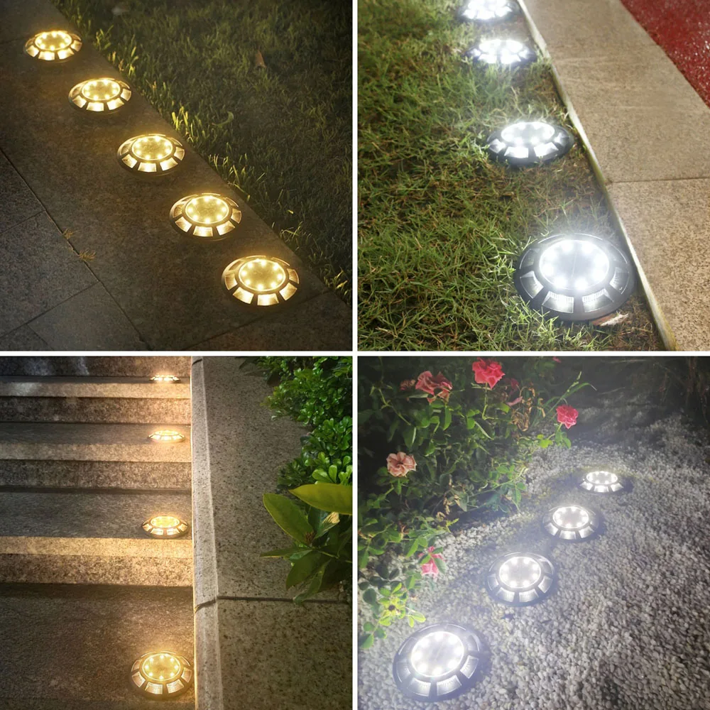 Outdoor Solar Ground Lights, impermeável, Jarda Cerca Caminho, Pátio Passo, Decoração do Jardim, 16LED, 2V, 100mA Carregamento, IP65, 4Pcs