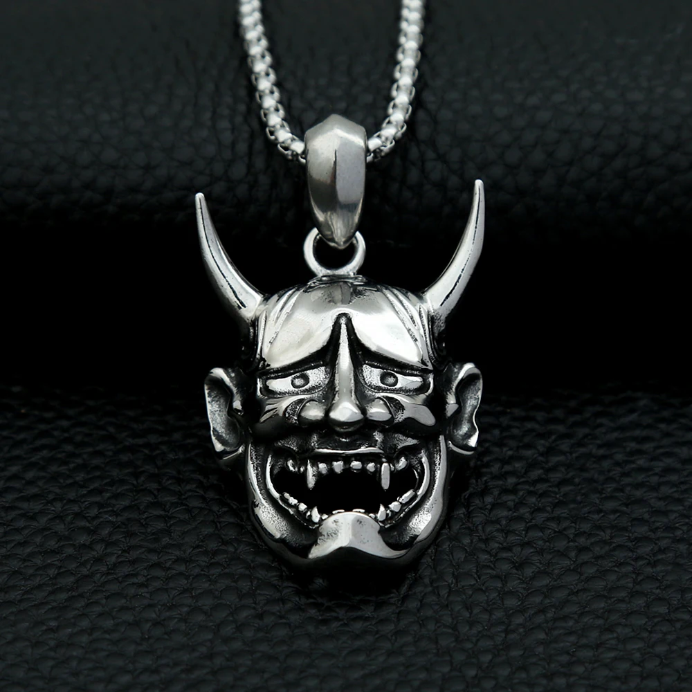 Vintage Personality Prajna Mask Pendant Necklaces For Men 316L Stainless Steel Domineering Demon Skull Jewelry Gift Dropshipping