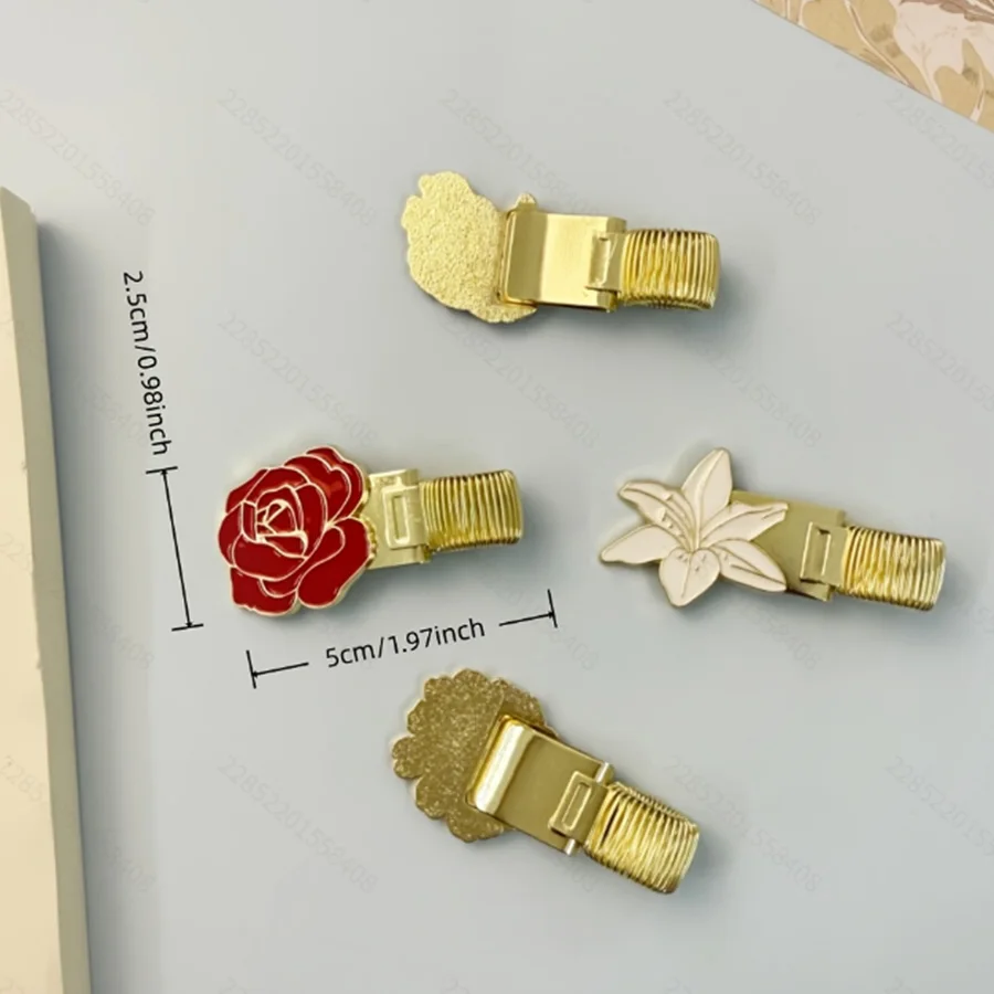 Rose-Shaped universal Metal Pen Holder, Retractable Metal Clip with Spring, Hand Net, Notebook, Student Office Stationery