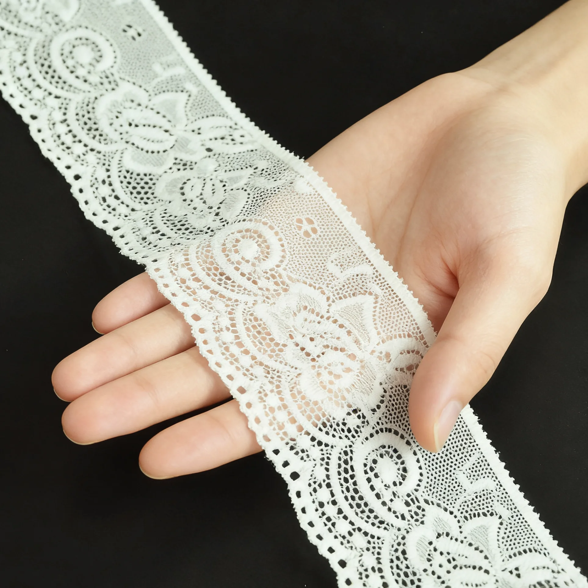 15 Yards 2.6 Inch Wide Elastic Lace with Lotus Flower Pattern - Stretchy Floral Lace Trim for Costume, Wedding, Craft