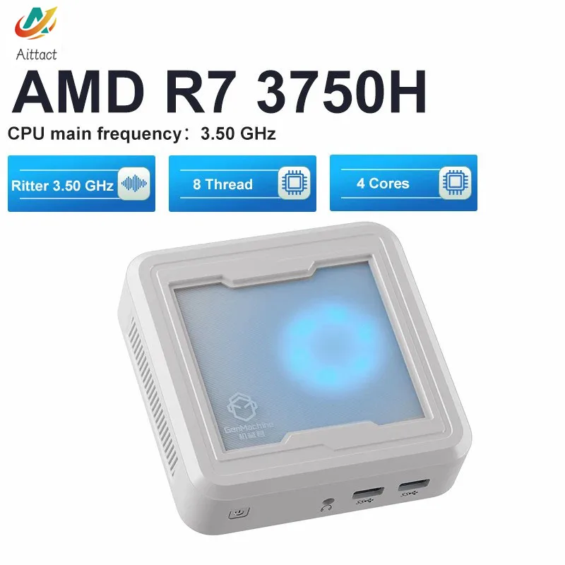 Aittact-ミニ照明付きAMDRYzenゲーミングPC,デスクトップ,Windows 11, DDR4 RAM,m.2 2280 SSD, 5 3550h,7 3750h,新品