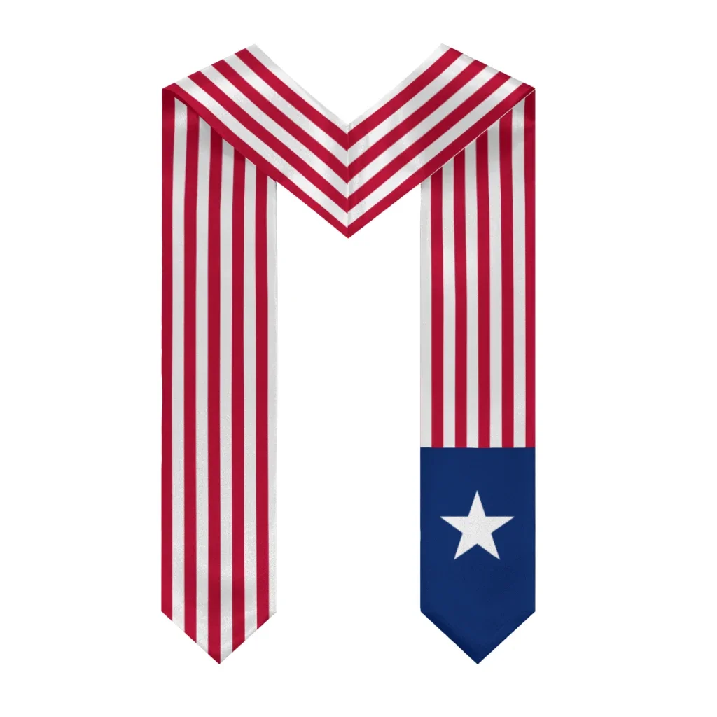 Customization More Design Graduation Shawl Liberia Flag & United States Flag Stole Sash Honor Study Aboard International Student