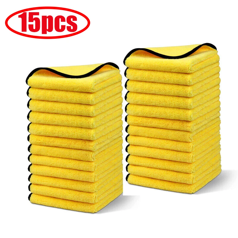 15/10/5/3pcs Microfiber Cleaning Towel Thicken Soft Drying Cloth Car Body Washing Towels Double Layer Clean Rags 30/40/60cm