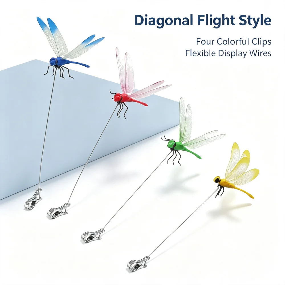 Black Colorful Artificial Dragonfly Clip Simulation Insect Ornament For Yard Patio Plant Flower Pot Tabletop Wedding Scene