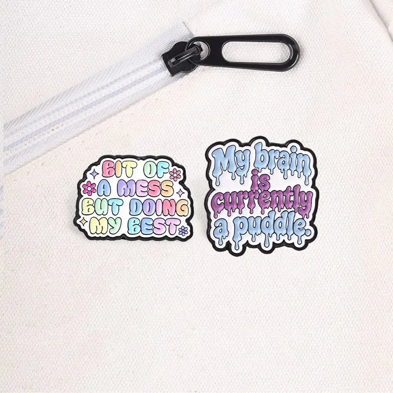2pcs/set Sarcastic Slogan Cartoon Enamel Badges Funny Introvert Meme Animal Gothic Ghost Skull Pins Metal Brooches Jewelry Gifts
