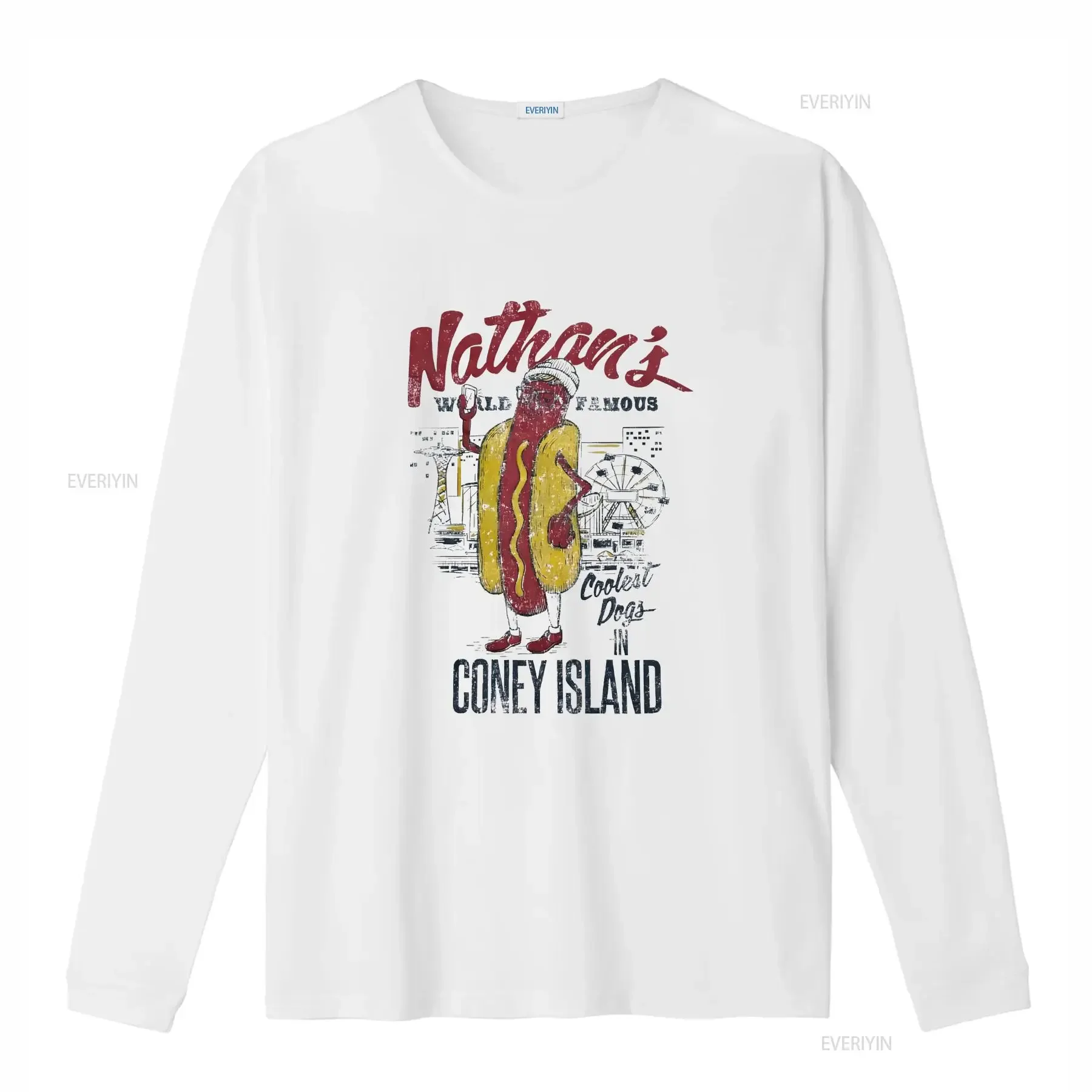 Nathans Hot Dogs T Shirt Mens Medium Gray Beige World Famous Coney Island FLAW vintage Washed Slightly Versatile Breathable