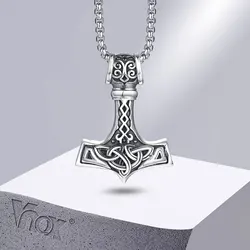 Vnox Vintage Men Norse Viking Necklaces,Rock Punk Retro Thor Mjolnir Hammer Pendant,Scandinavian Nodic Amulet Rune Neck Jewelry