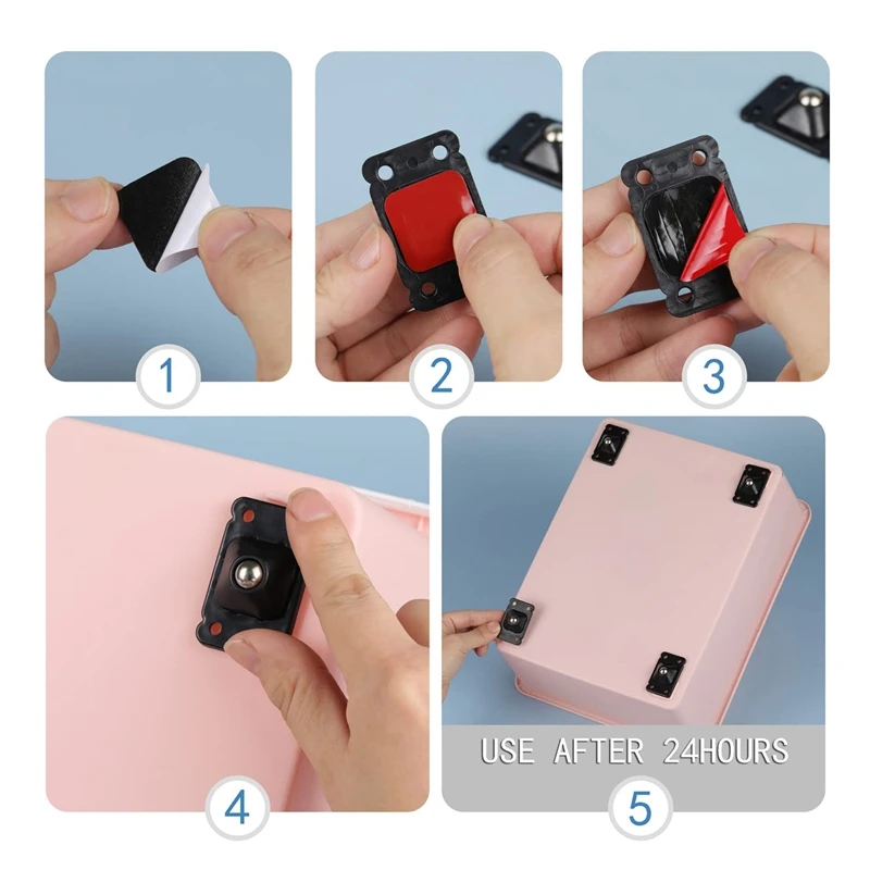 Black Mini Casters Wheels Self-Adhesive Stainless Steel Casters Wheels 360 Degree Rotation Trash Can Caster