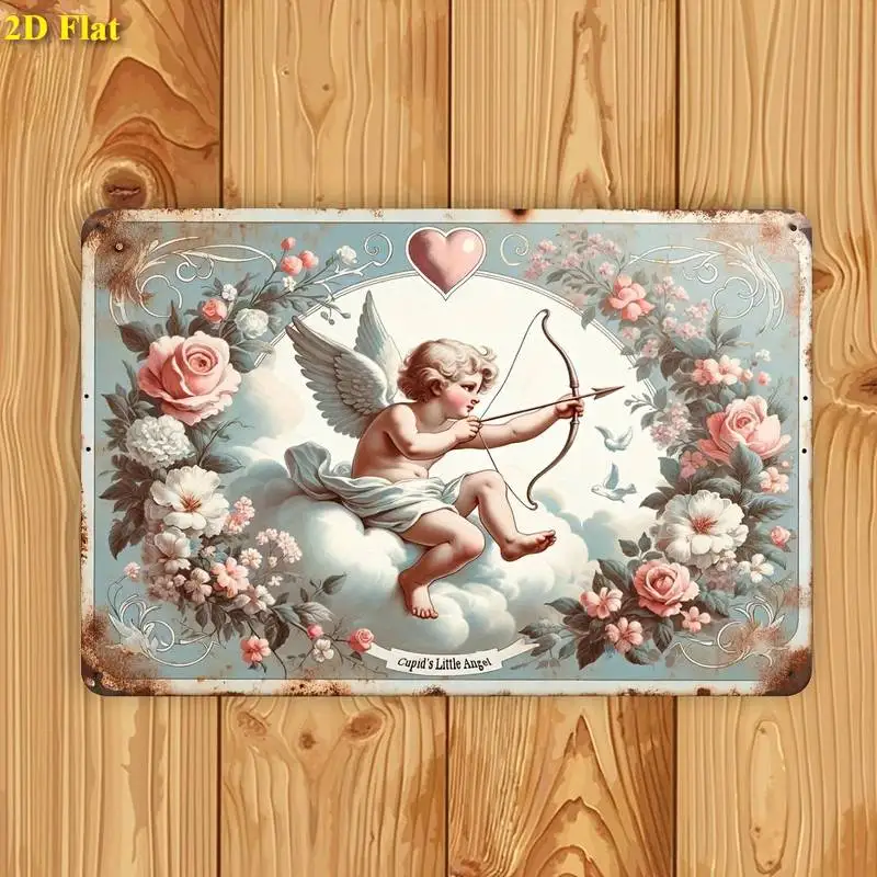 Vintage 2D Flat Metal Cupid Angel Sign, Easy to Hang, Ideal for Farmhouse, Kitchen & Outdoor Decoration