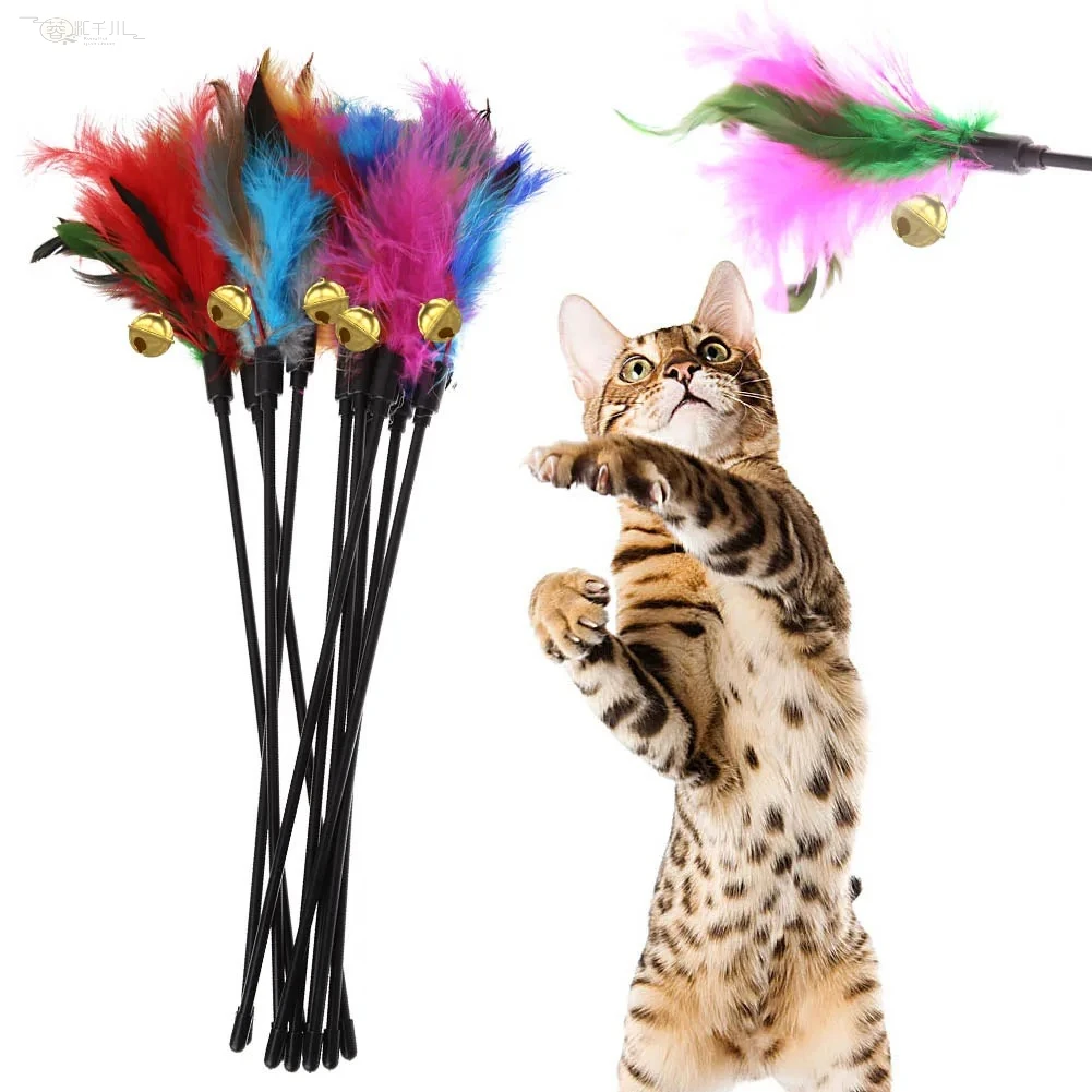5pcs/set Cat Interactive Wand Colorful Feather Chicken Feather Cat Stick Bell Portable Creative Fashion Novelty Pet Cat Supplies image 2
