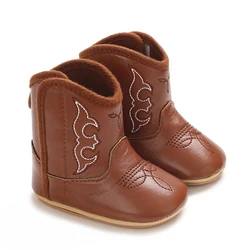New Anti Slip Rubber Soled Walking Shoes For Young Children Fashionable Embroidered Leather Boots Newborn Shoes