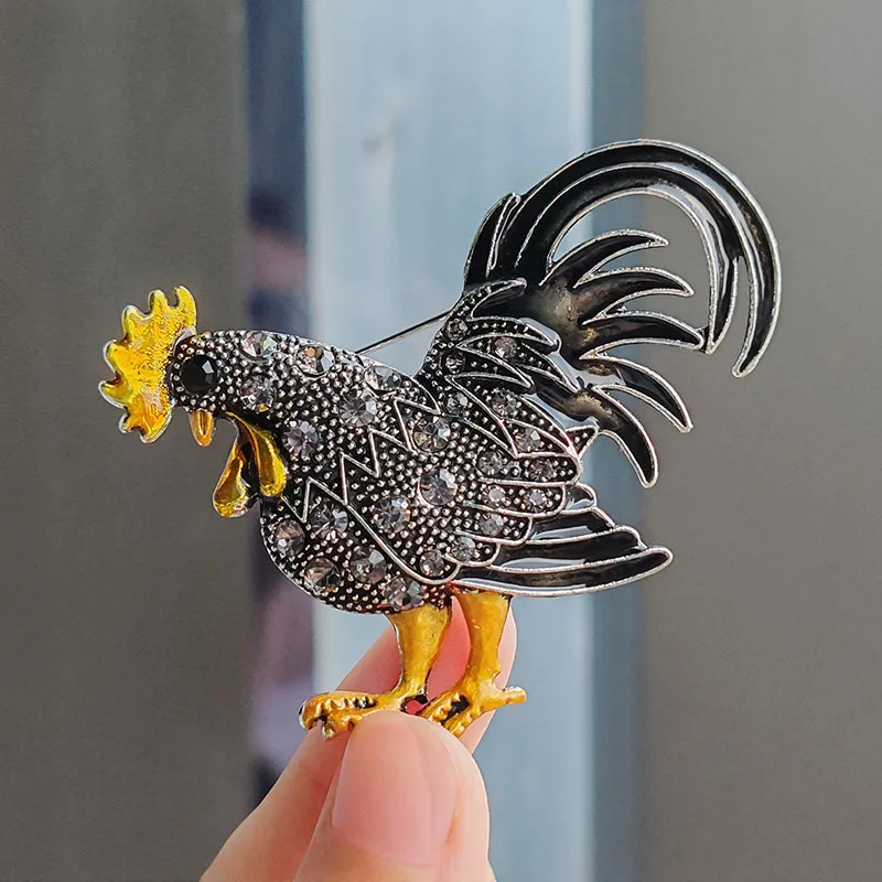 Creative Cute Rhinestone Rooster Chicken Brooches For Women Men Vintage Alloy Animal Brooch Pins Casual Party Jewelry Gifts