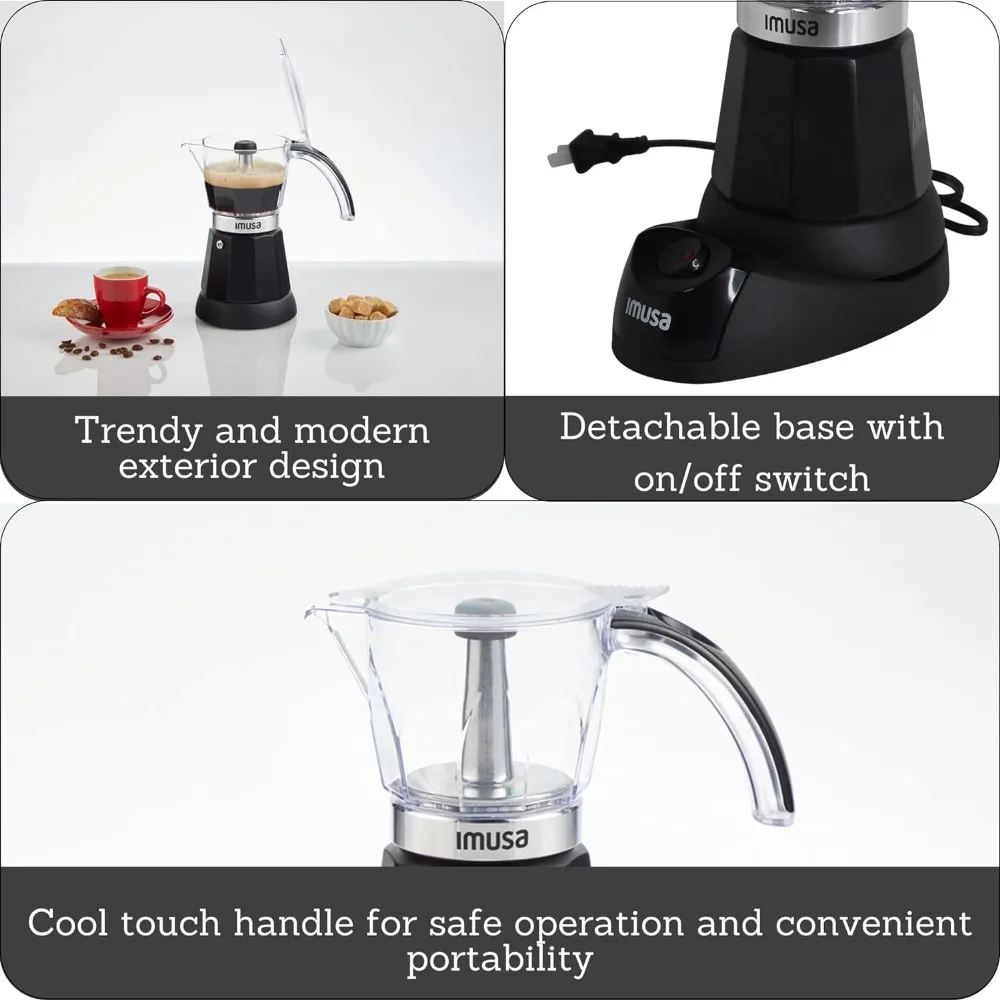 Imusa 3-6 Cup Electric Espresso Maker with Detachable Base