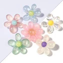 5Pcs/Lot Acrylic Beads Clear Plated Candy Color Cartoon Flower 3.3mm Large Hole Beads Diy Jewelry Bracelet Necklace Accessories