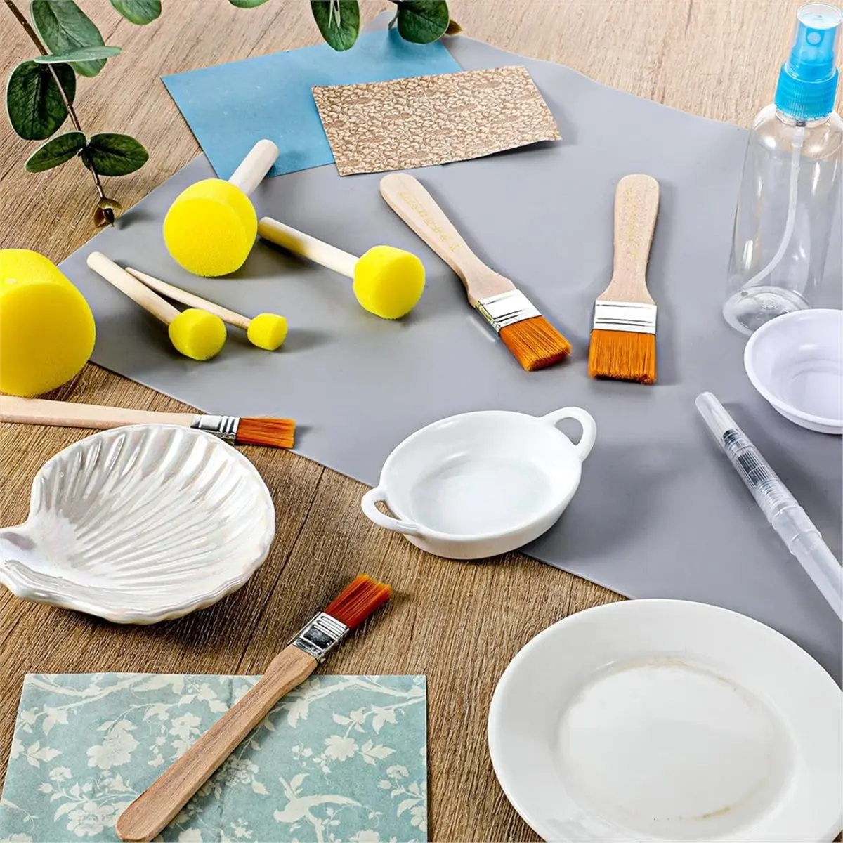 A880P ~20 Pack Decoupage Tool,Silicone Table Mat,Foam Brushes, Decoupage Brushes,Water Pens,Glue Container Bowl, Bottle