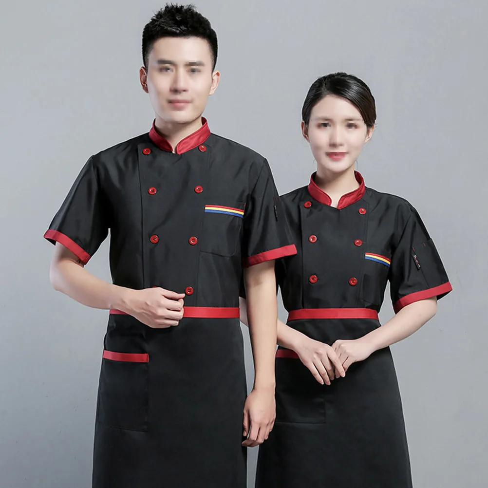 

Short Sleeve Jacket Loose Coat Set Catering Jackets Unisex Breathable Oil Proof Easy Wash Restaurant Hotel Kitchen