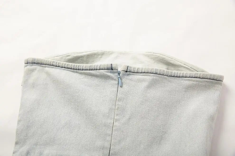 Franse stijl sexy modieuze zware borduurwerk bloemen strapless denim gewassen bell bottom eendelige broek hoge taille jeans