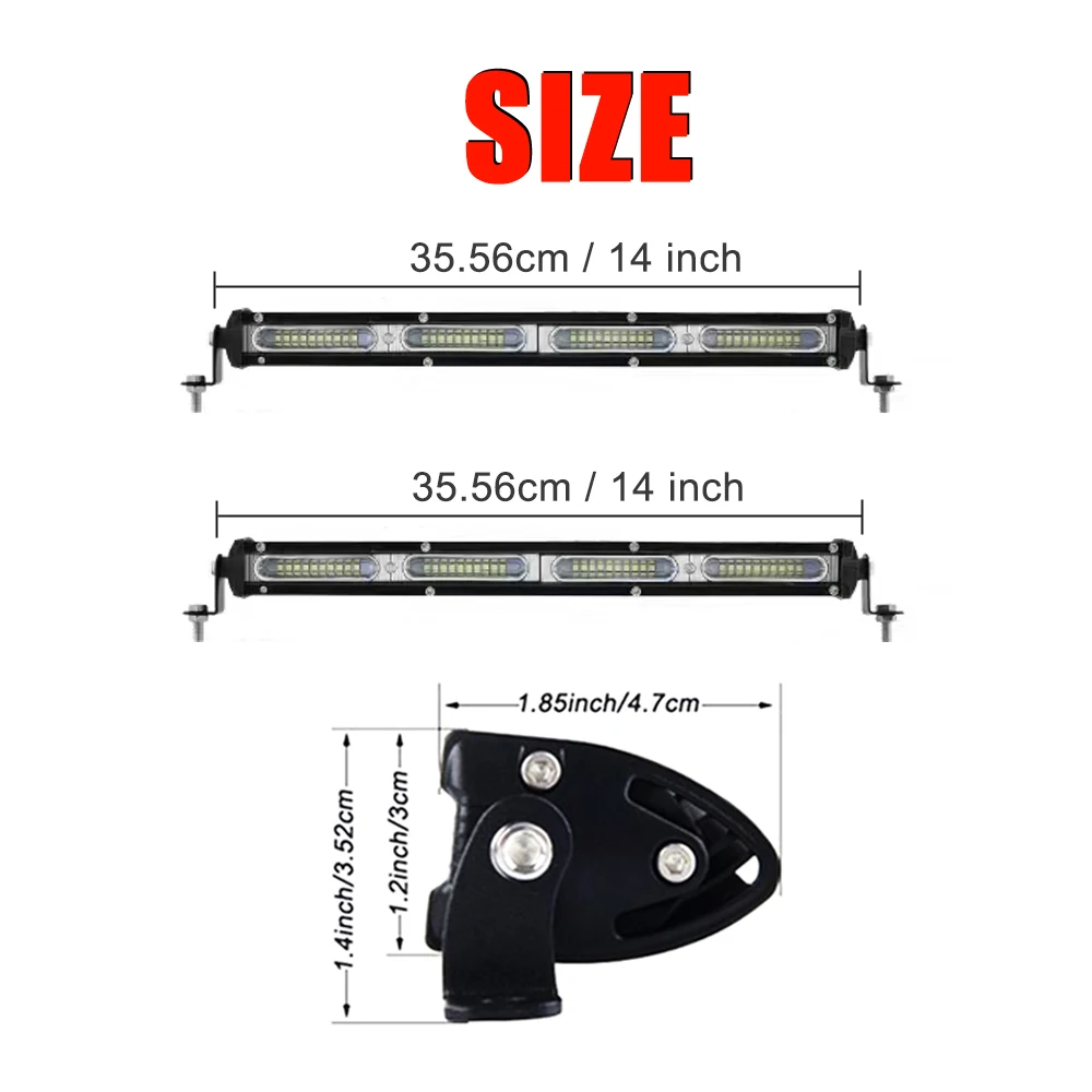 Single Row LED Light Bar 2PCS 14 Inch Super Bright 6000K White Light Bumper Light Offroad Work Light IP67 12V 24V For 4X4,ATV,UTV,SUV,Forklift,Boat