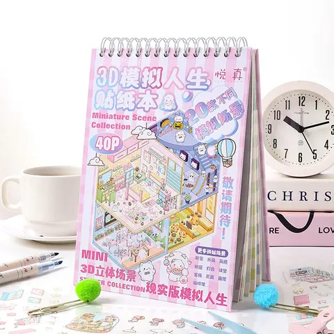40Pcs Cartoon Sticker Book DIY The Sims Series 3D Stereoscopic Scene Sticker Book Gift For Kid Child Kawaii Stationery Stickers