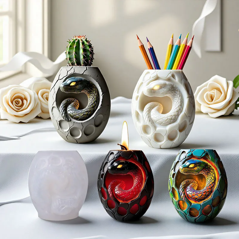 

Serpen Relief Flowerpot Silicone Mold Scented Candle Cup Vase Molds Plaster Cement Flower Pot Resin Pen Holder Mould Home Decor