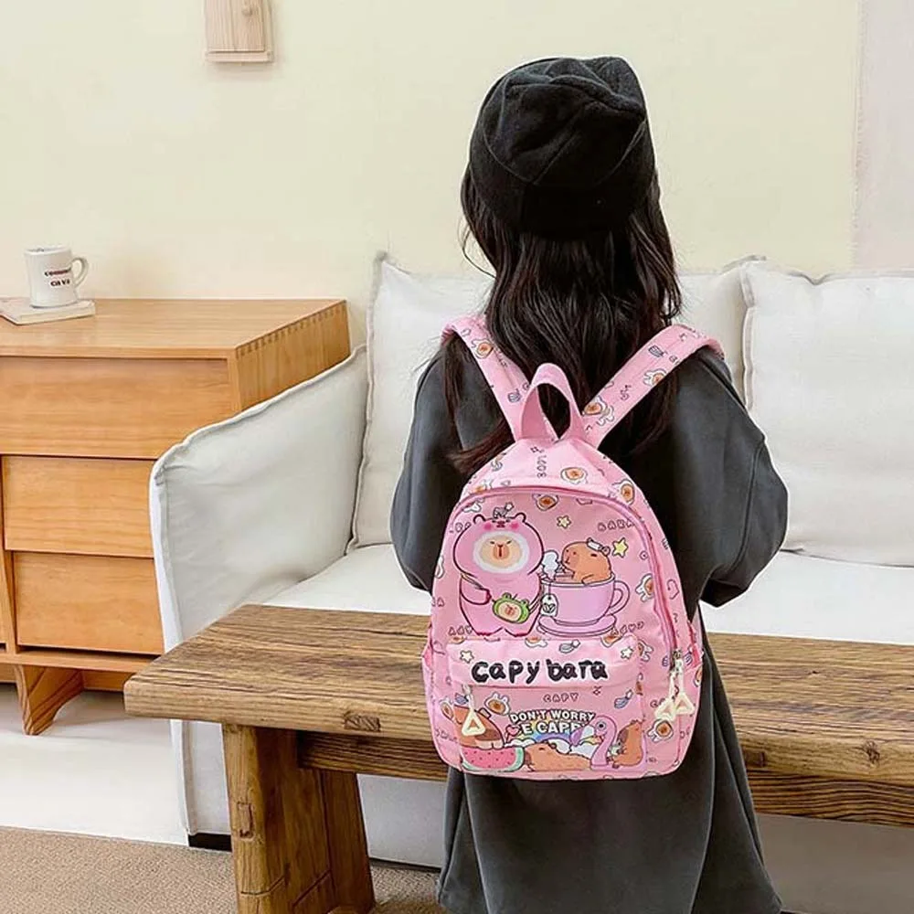 

Thickened Capybara Backpack Wide Straps Lightweight Cartoon Animal Daypack Nylon Foldable Large Capacity School Bag Students