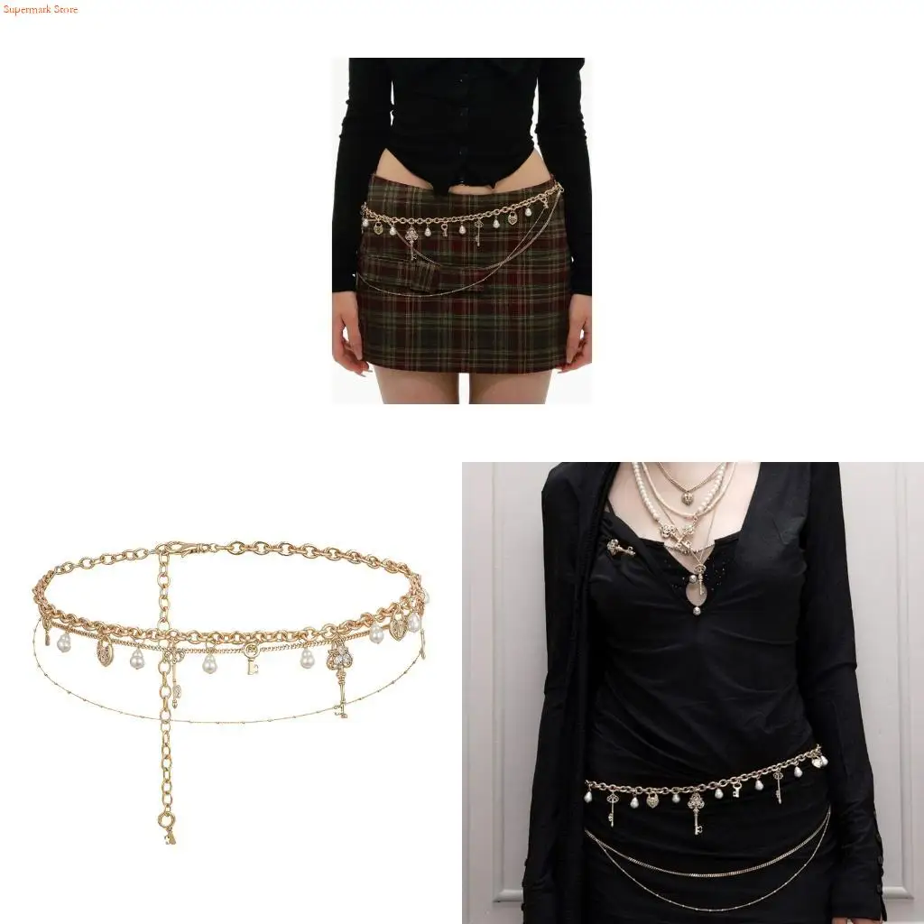 

Q5WE Unique Pearls Waist Chain Belt Body Jewelry Chain with MultiLayered Design for Various Occasion and Outfits Dressingup