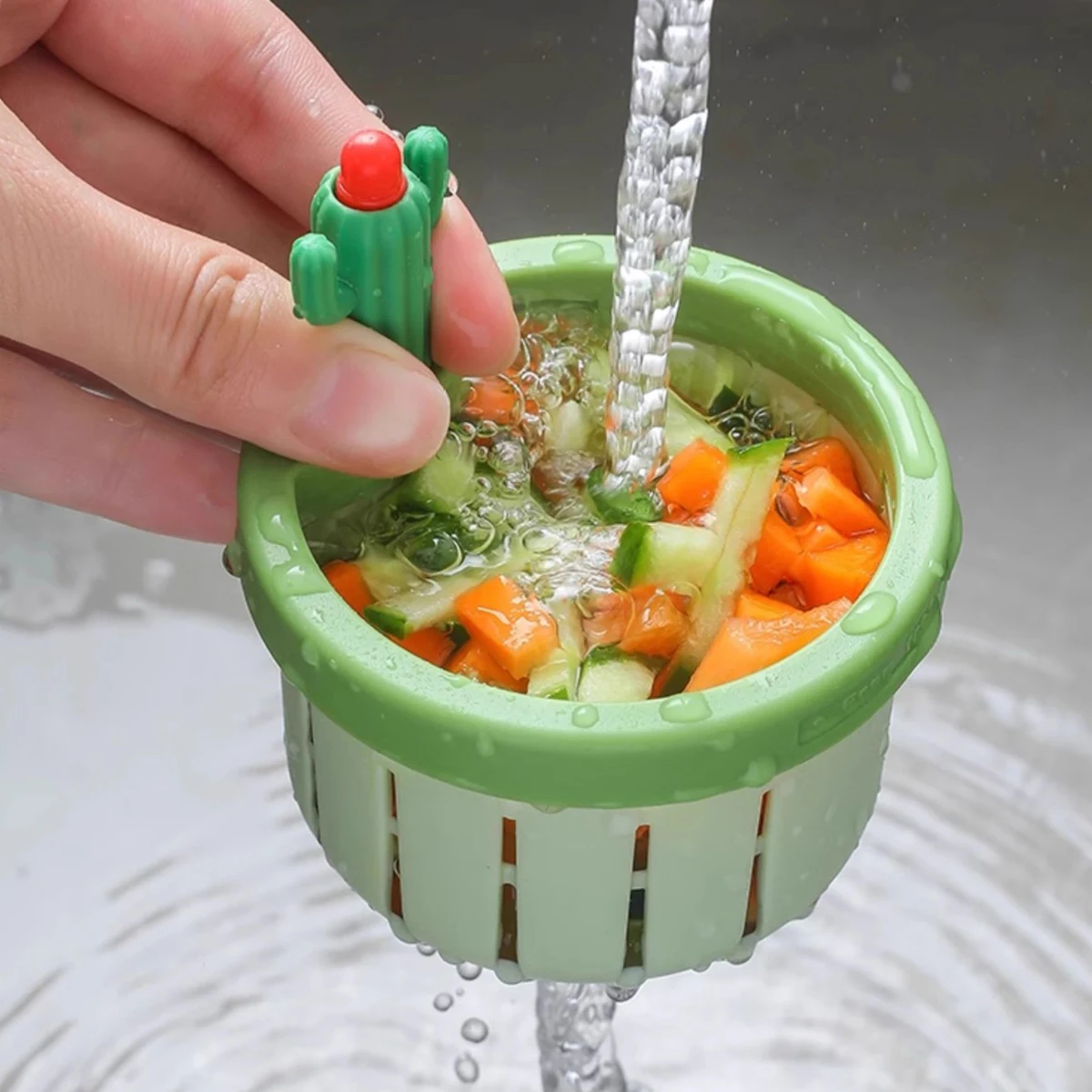 Creative Cactus Kitchen Sink Drain Strainer Press Automatic Dumping Basket Home Use Cactus Sink Draining Basket Filter