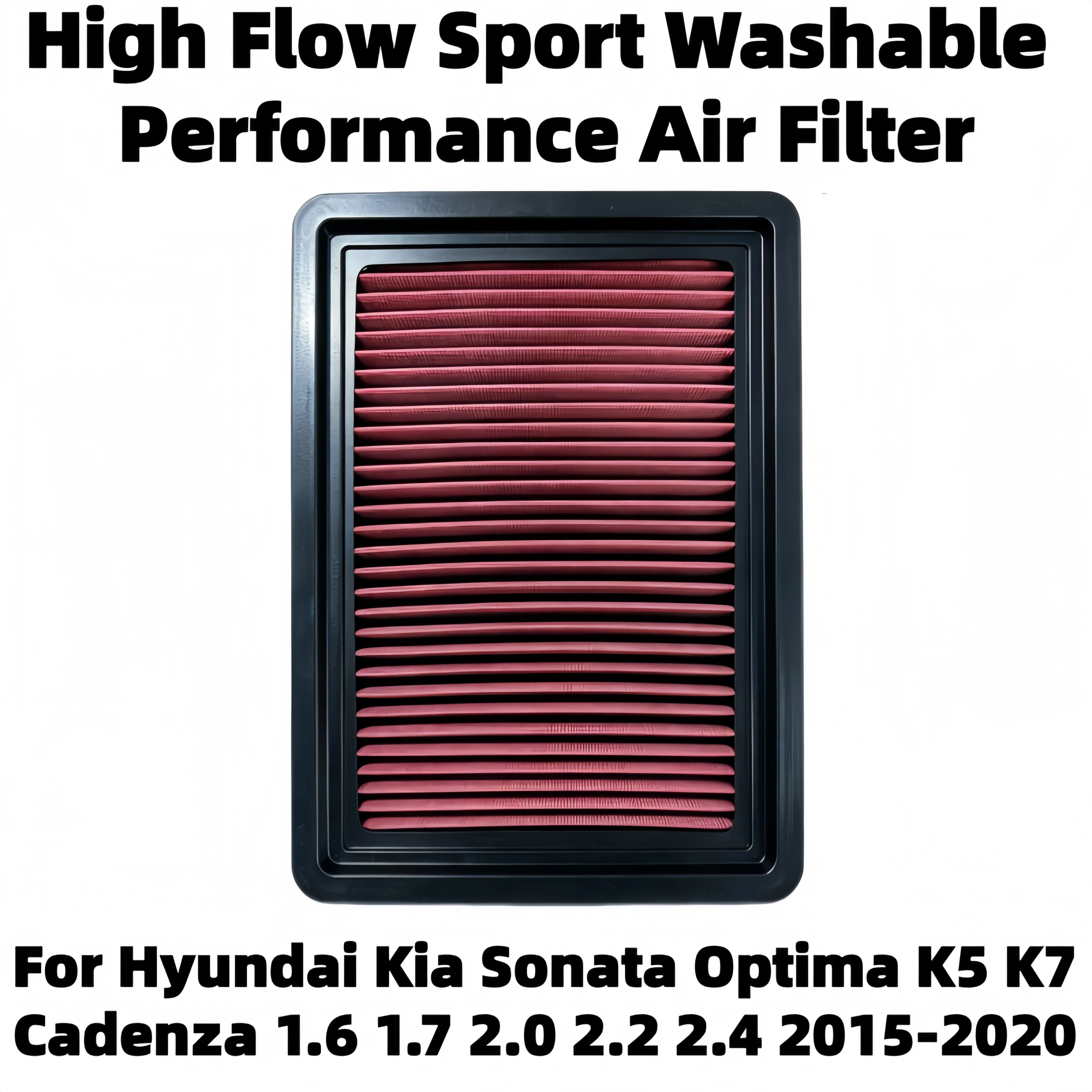High Flow Sport Washable Air Filter For Hyundai Kia Sonata Optima K5 K7 Cadenza 1.6 1.7 2.0 2.2 2.4 2015-2020 33-5026 28113C1100