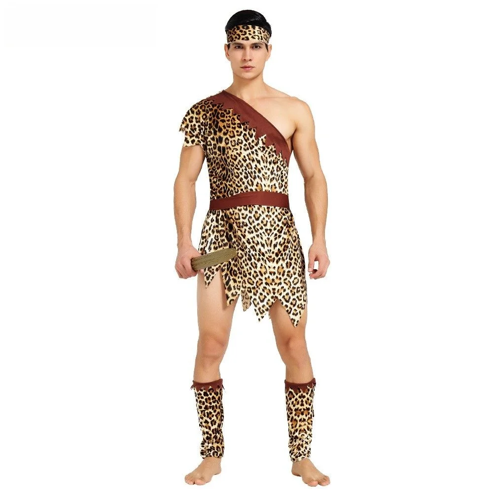 Halloween kostuum moderne primitieve man fluwelen wilde man voor heren grappige prestaties Indiase inheemse Dr etnische podiumoutfit