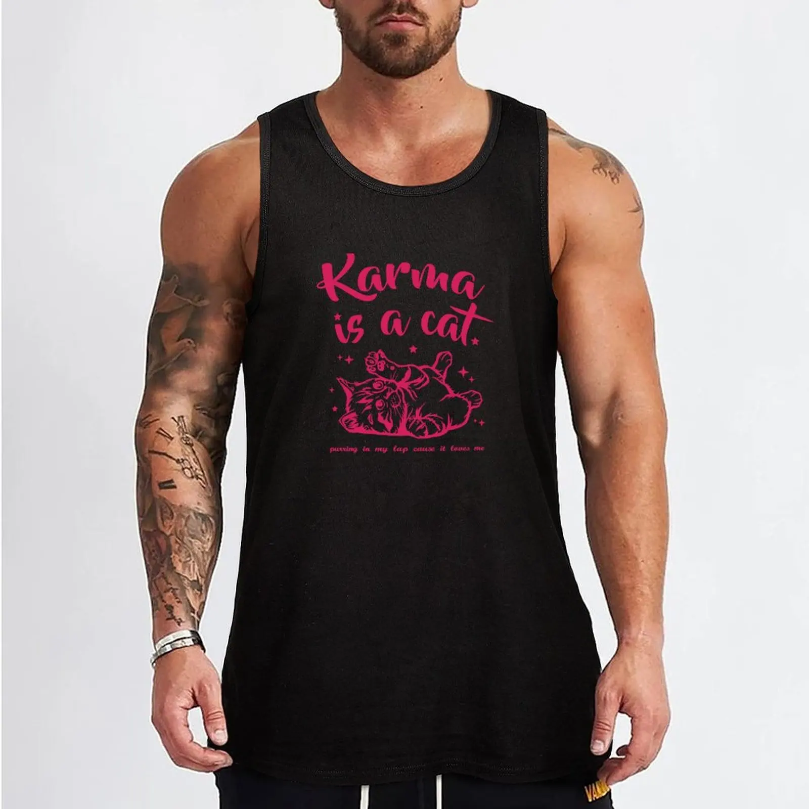 Karma is a cat Purring In My Lap cat lovers funny gifts Tank Top Men's summer clothes 2024 vest men Men's t-shirt