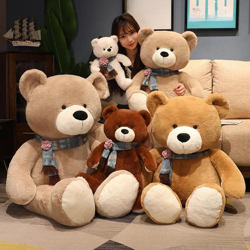 Urso de Pelúcia Grande com Cachecol, Brinquedo de Pelúcia Macio, Presente de Aniversário para Meninas, Amigo de Brincadeira Infantil