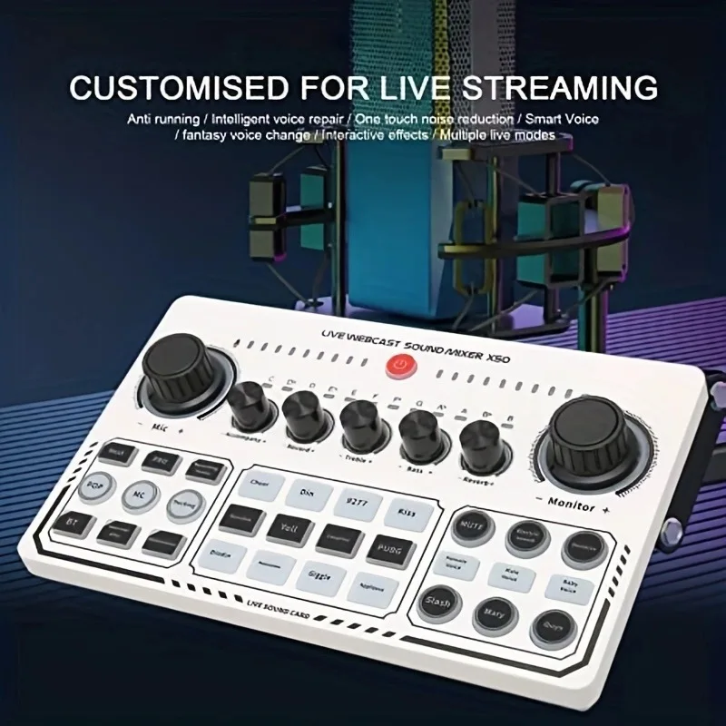 

English Version Live Streaming Sound Card Equipment for Live Singing, Compatible with Mobile Phones and Computers