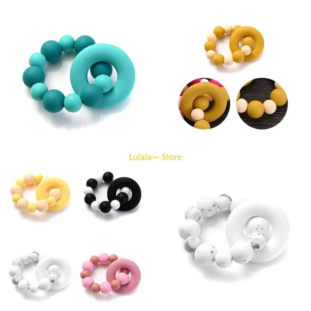 

Y4QA Round Beads Bracelet Teether Silicone Soothing Toy Baby Teether Newborn Educational Toy Pacifier Bracelet Chewing Toy