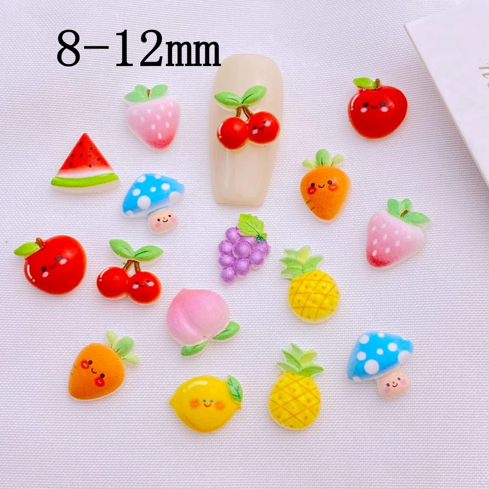 50Pcs New Cute Resin Mini Mushroom Strawberry Cherry Fruits Flatback  Ornament Jewelry Making Manicure Hairwear