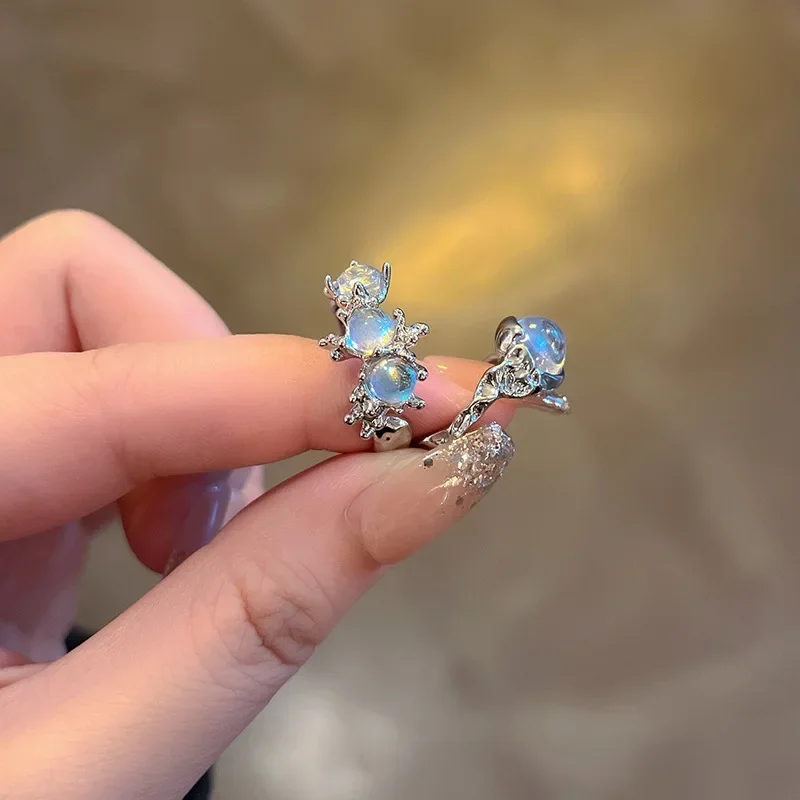 XINYI Y2k Irregular Open Rings Moonstone Finger Rings For Women Girls Kpop Sweet Cool Trendy Jewelry Gifts Wholesale