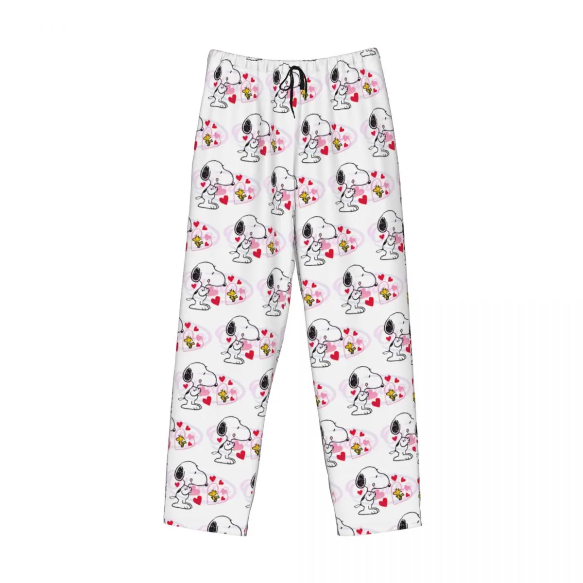 Custom Print Cute Snoopy Love Woodstock Pajama Pants for Men Sleep Sleepwear Bottoms with Pockets