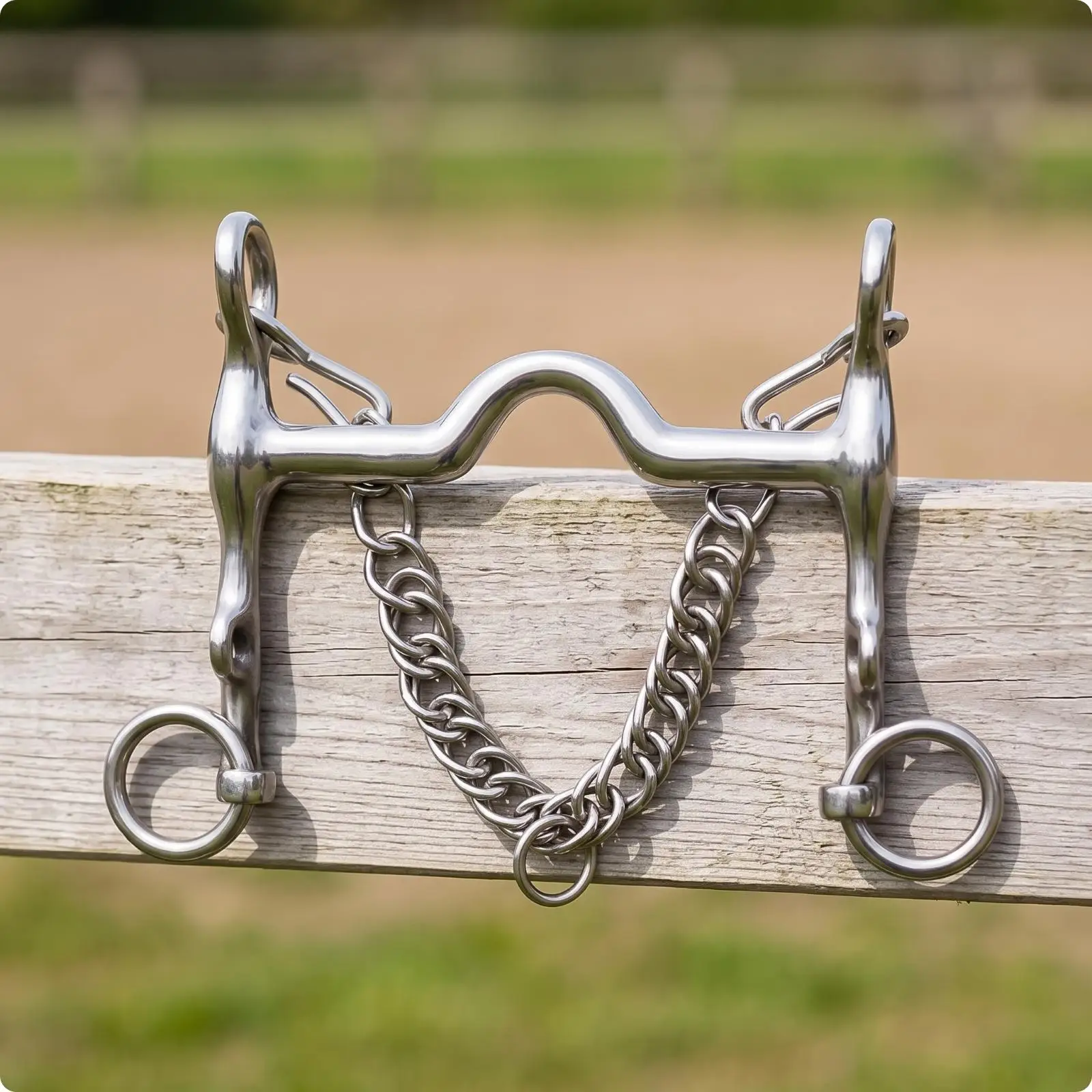 Equestrian Curb Bit with Chain Stainless Steel Horse Bit Fixed Cheek 120mm for Horse Riding Accessories