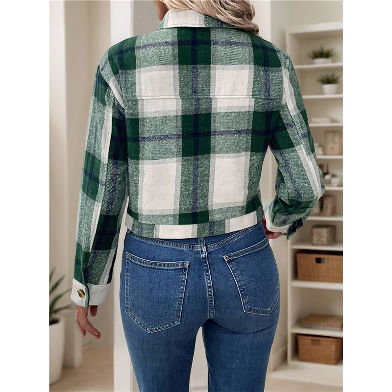 

Women Cropped Shacket Jacket Fashion Plaid Button Down Shirt 2025 Fall Coat Tops