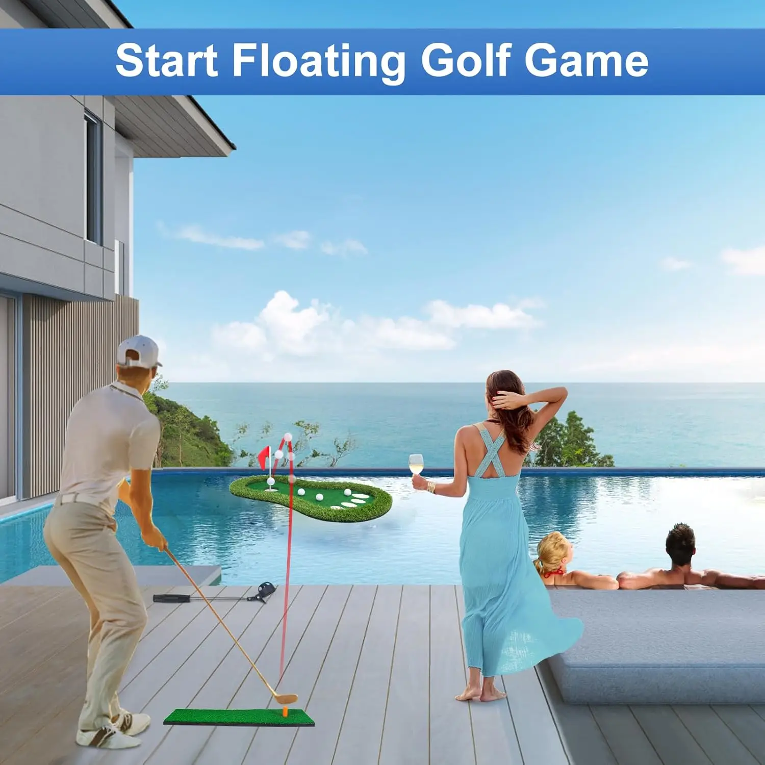 Floating Golf Green for Pool, Floating Chipping Green Mat with Ball Retriever for Pool/Lake, No Drifting Floating Golf Putting