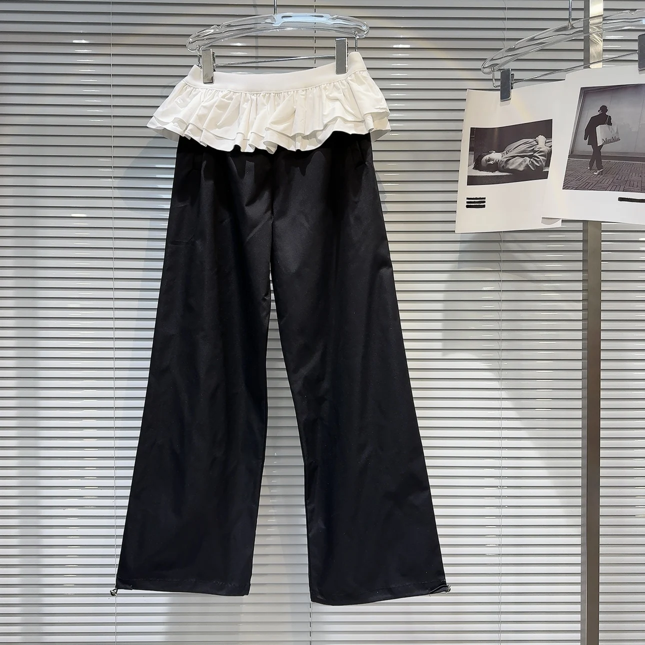 セクシーでトレンディな折りたたみウエスト、ワイドレッグのカジュアルパンツ、2025年秋のストリートスタイル、ウエストロングパンツのツーピースセット