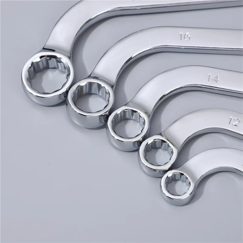 5PCS S‑Shape Double Ring Spanner Set, Curved Offset Box Wrench, S Type Bent Handle Socket Wrench for Auto Repair Hand Tools