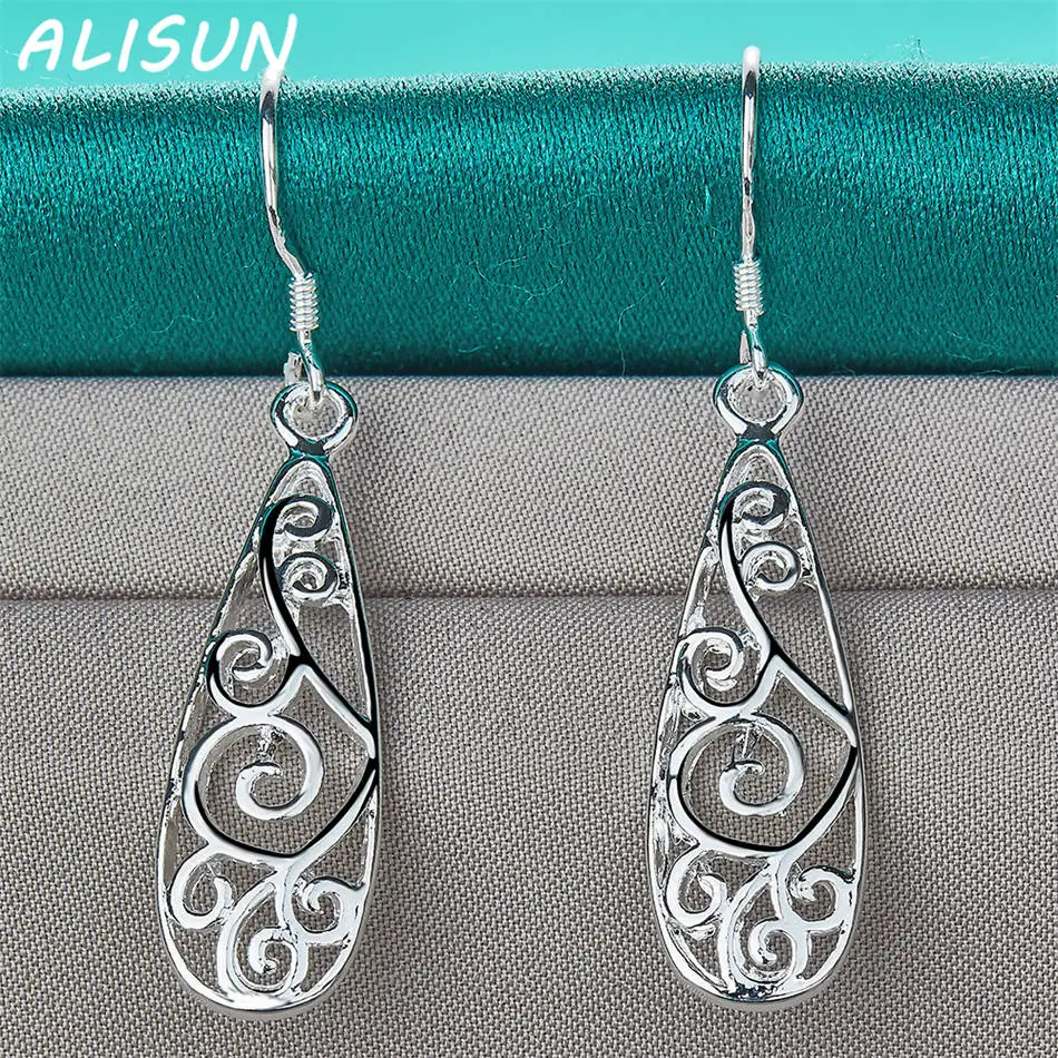 ALISUN 925 Sterling Silver Retro Water Drops Earrings Drop Earrings Anniversary Gift Popular Wild Fashion Romantic