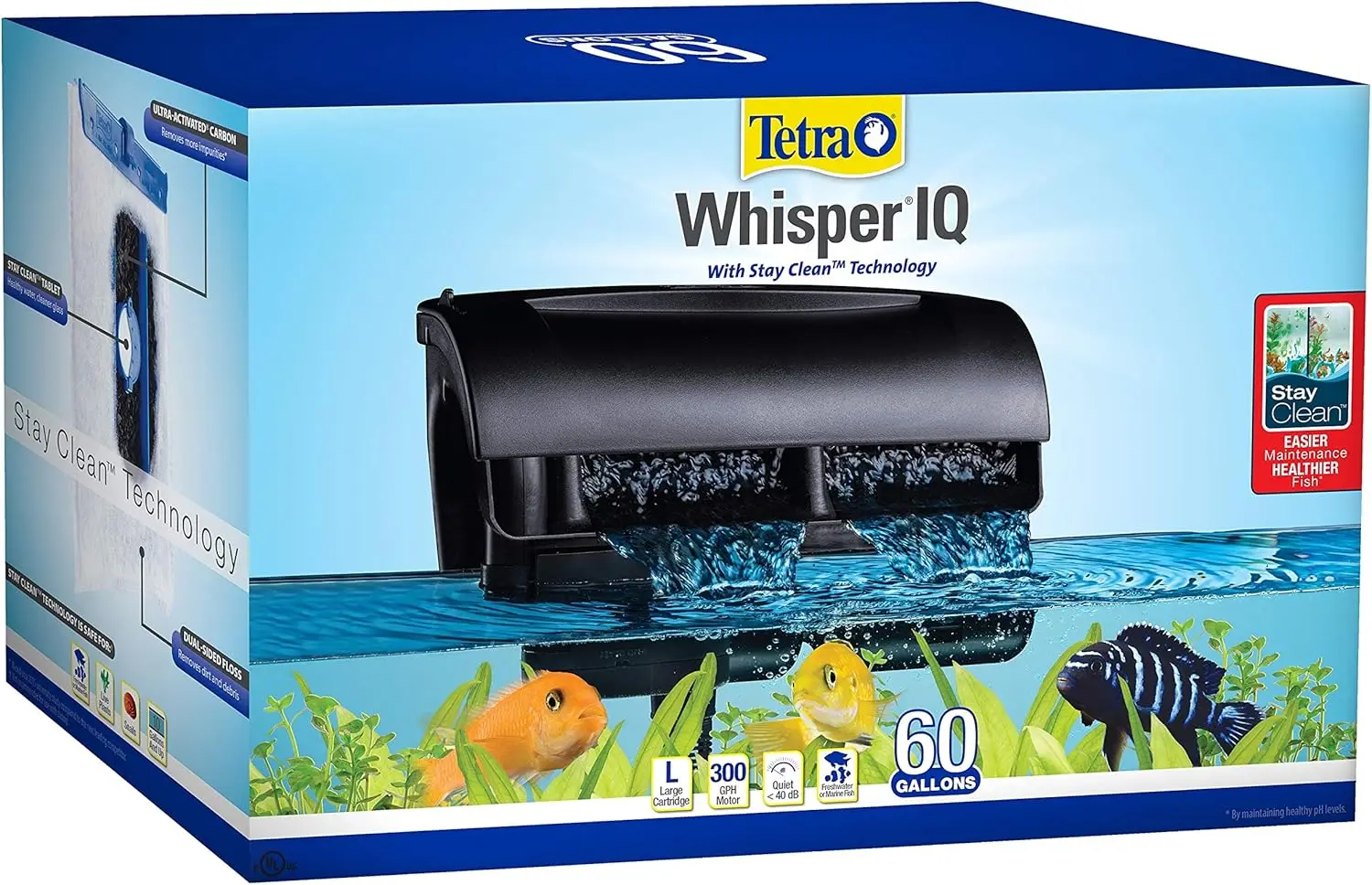 

Фильтр Whisper IQ Power для аквариумов объемом 60 галлонов, 300 GPH с технологией Stay Clean