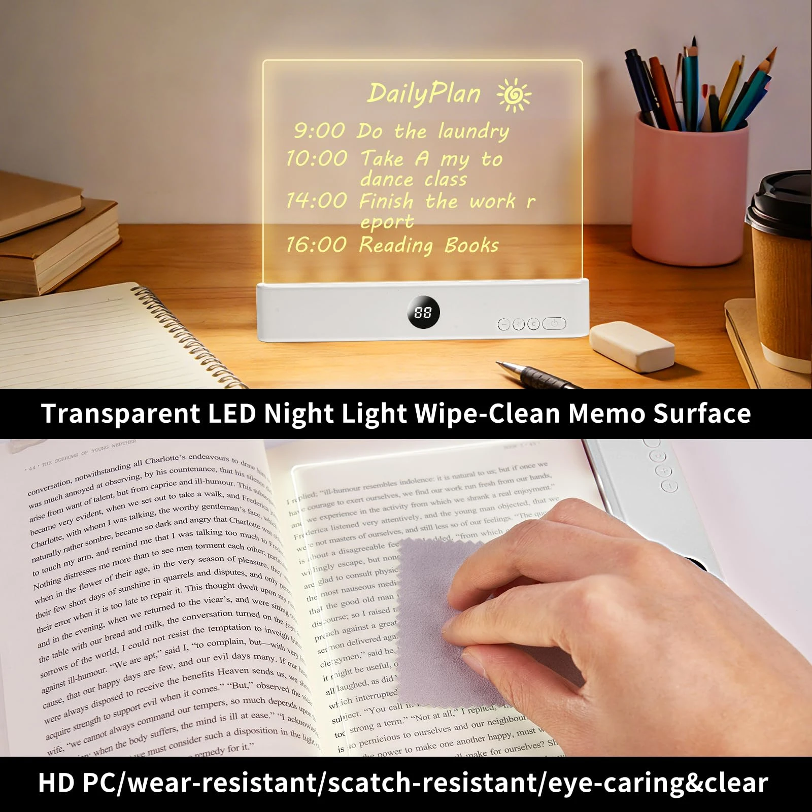 Book Light, Led Lights, Rechargeable LED Flat Book Lights，3 Colors & Timer, Dimmable Panel Plate Book Lamp